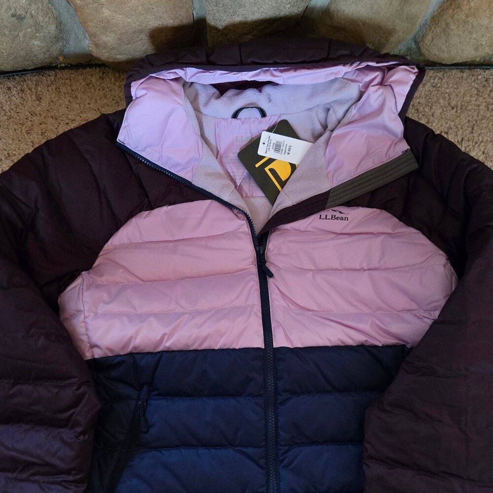 NEW L.L. Bean Women's Down Hooded Jacket, Colorblock - Medium